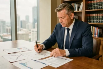 Analyste financier étudiant des graphiques d'actifs financiers dans un bureau professionnel