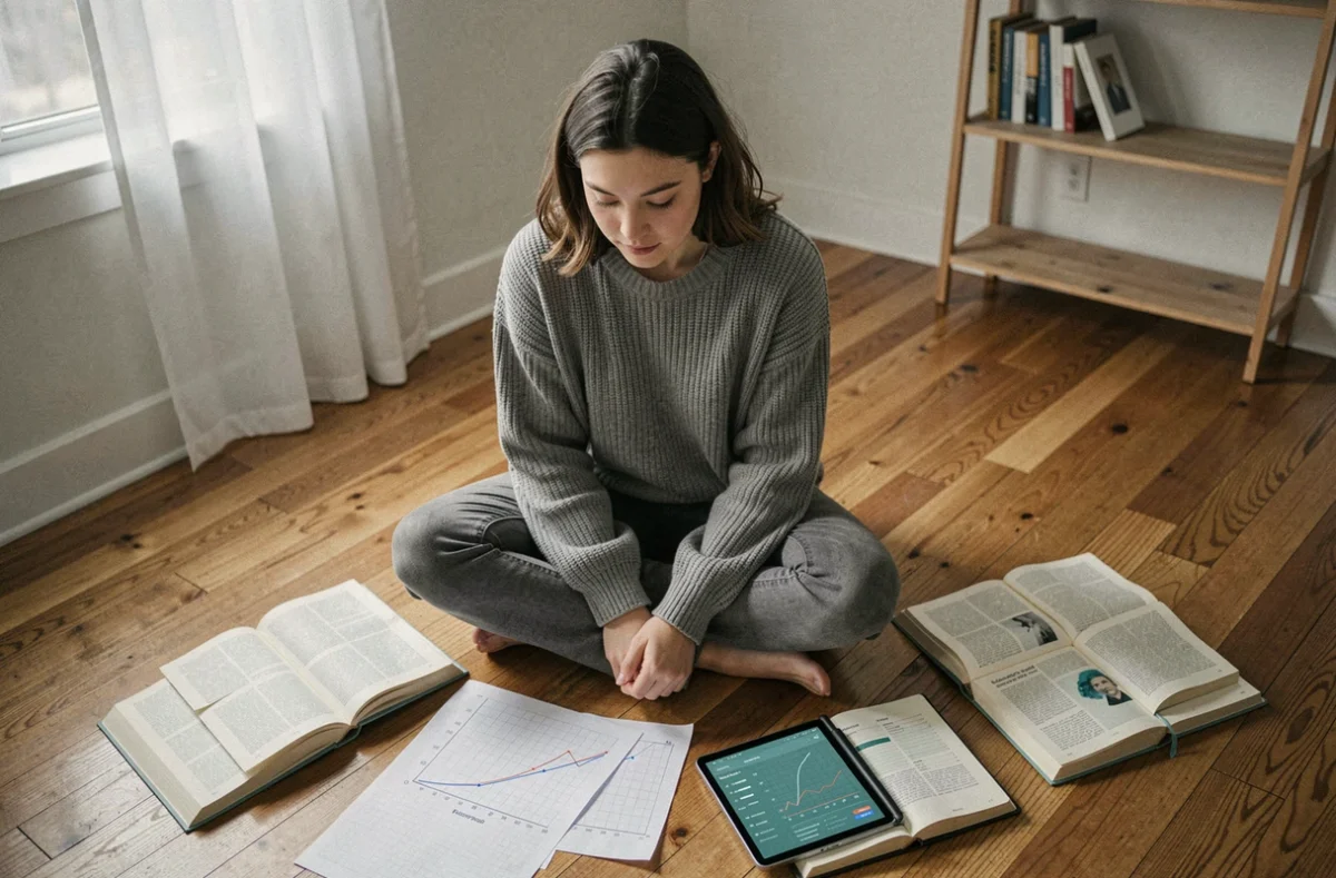 Jeune étudiante en économie étudiant des courbes de Lorenz et des indicateurs d'inégalités