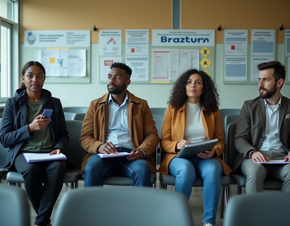 Personnes attendant dans une préfecture française pour une demande de titre de séjour