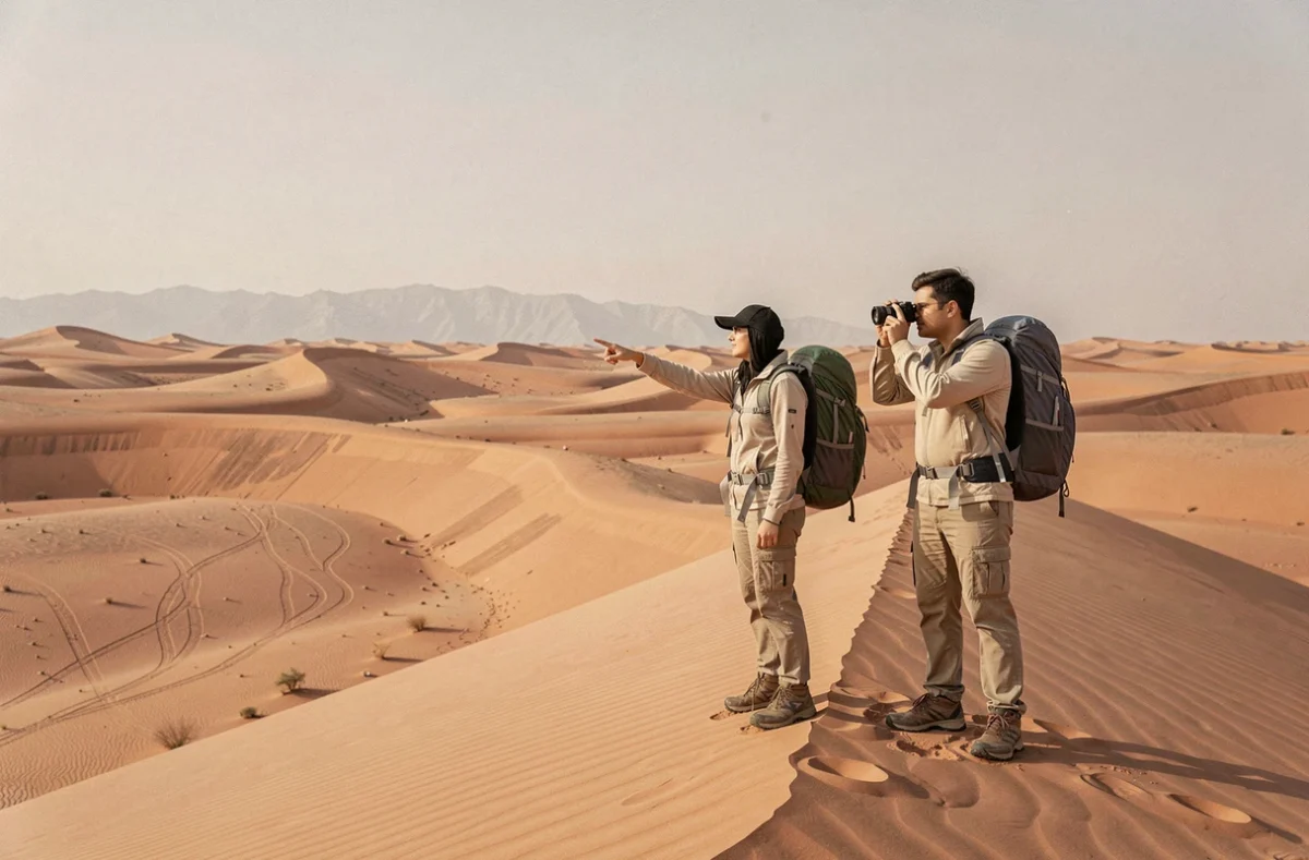 Couple de voyageurs au sommet d'une dune du désert du Sahara au Maroc, destination incontournable