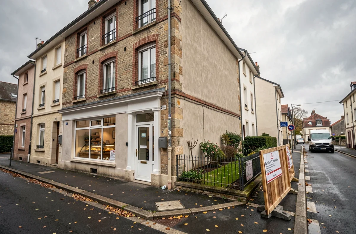 Rue urbaine illustrant la coexistence de zones résidentielles et commerciales en France